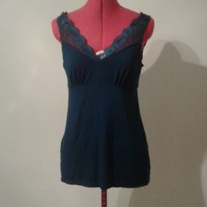 Express Lace Trimed Dark Blue Tank Top